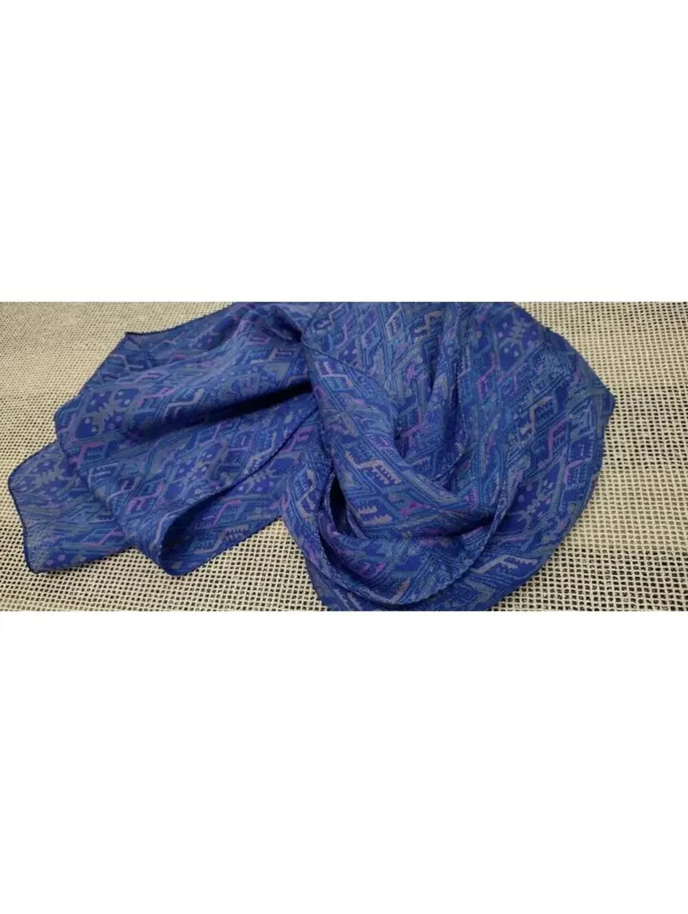 Vintage 1990s Abstract Pure Silk Very Long Scarf Cobalt Blue Blues Diamond Chic